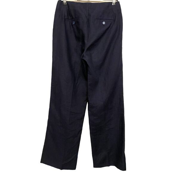 Talbots 100% Linen Wide Leg Pants Women Size 2 Navy Blue Nautical Button Classic - Picture 2 of 6